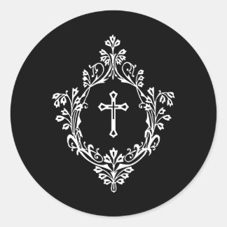 Religious Black and White Cross in Crest Vintage  Runder Aufkleber