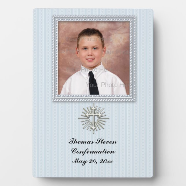 Religious Blue Striped Plaque Fotoplatte (Vorderseite)