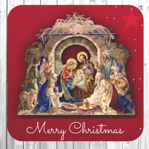 Religious Christmas Card Baby Jesus Envelope Quadratischer Aufkleber