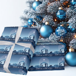 Religious Christmas Nativity Scene Blue Geschenkpapier