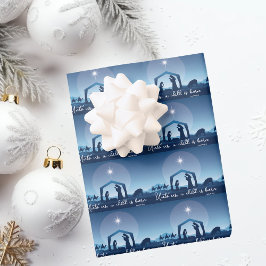 Religious Christmas Nativity Scene Blue Geschenkpapier Set