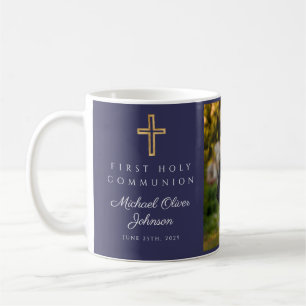 Religious Cross Blue Boy First Communion Foto Kaffeetasse
