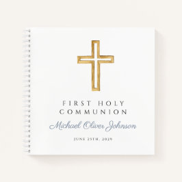 Religious Cross Blue Boy First Communion Guestbook Notizbuch