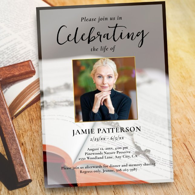 Religious Cross Celebration of Life Photo Funeral Einladung (Von Creator hochgeladen)