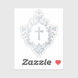Religious Cross Elegant Vintage Crest Faux Silver Aufkleber