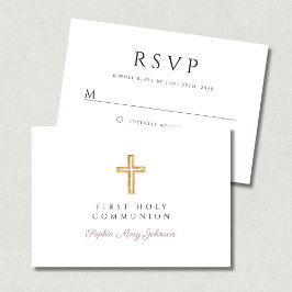 Religious Cross Pink GIrl First Communion  RSVP Karte