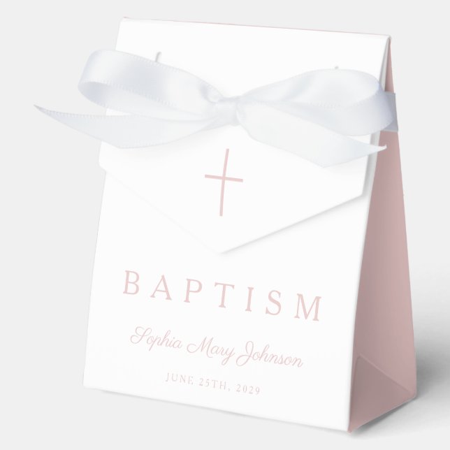 Religious Cross Pink Script Girl Baptism  Geschenkschachtel (Vorderseite)