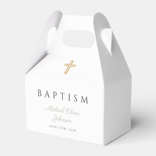 Religious Cross Sage Green Script Baptism Geschenkschachtel