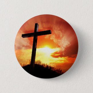 Religious Easter Cross at Sunset Button