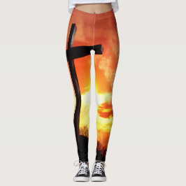 Religious Easter Cross at Sunset Leggings