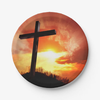 Religious Easter Cross at Sunset Pappteller