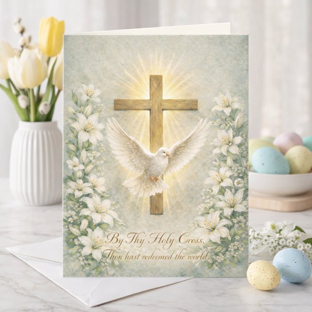 Religious Easter Scripture Lilies Cross Feiertagskarte (Von Creator hochgeladen)