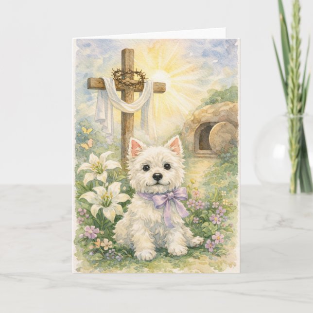 Religious Easter Westie Watercolor Card Karte (Vorderseite)
