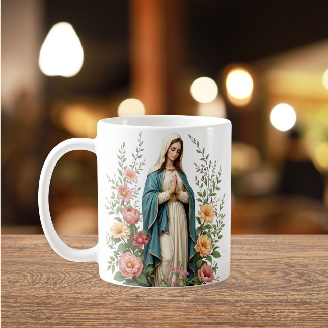 Religious Floral Geschenk für katholische Jungfrau Kaffeetasse (Religious Floral Gift for Catholics Virgin Mary Coffee Mug)