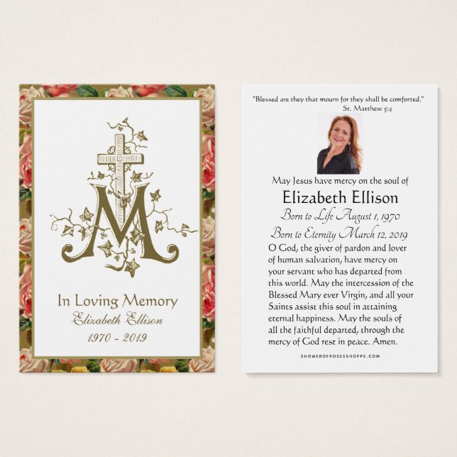 Religious Gold Marian Cross Funeral Roses (Vorne & Hinten)