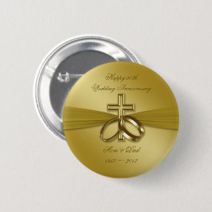Religious Golden 50. Wedding Anniversary Button