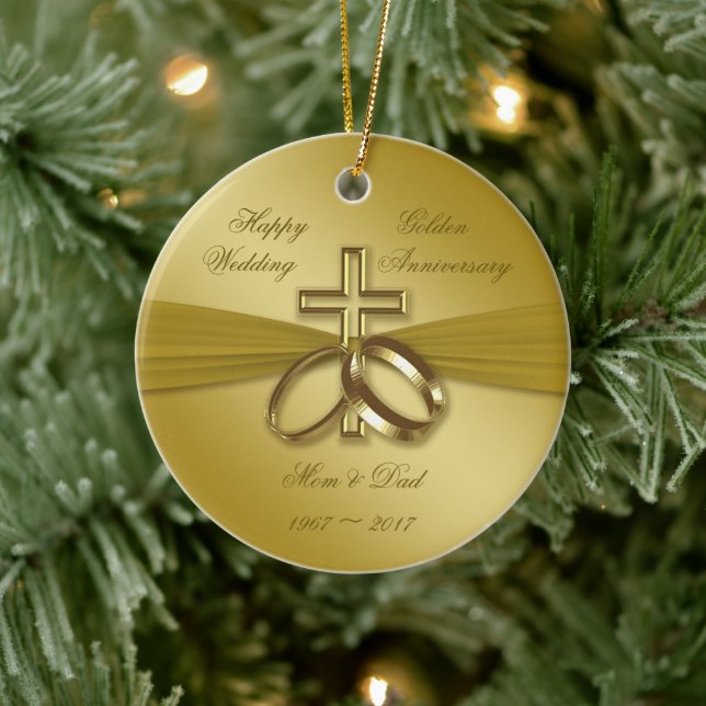 Religious Golden 50. Wedding Anniversary Ornament (Baum)