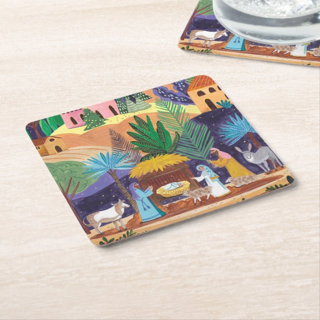 Religious Nativity Scene Glory to God Christmas Rechteckiger Pappuntersetzer (angewinkelt)