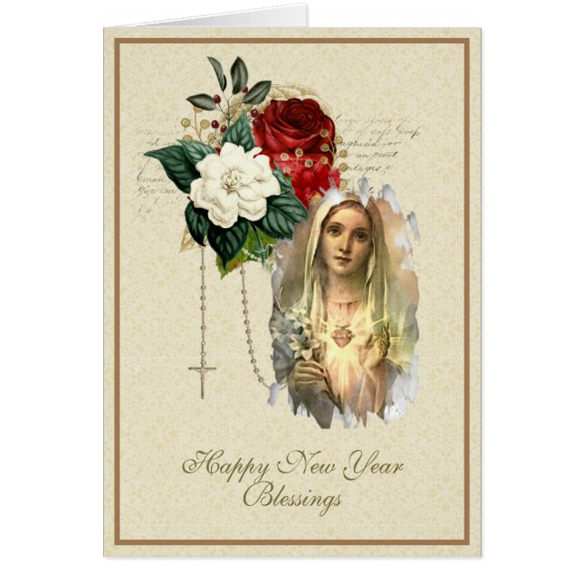 Religious New Year Virgin Mary Rosary Floral (Vorne)