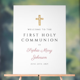 Religious Pink Script Girl First Communion Welcome Acrylschild