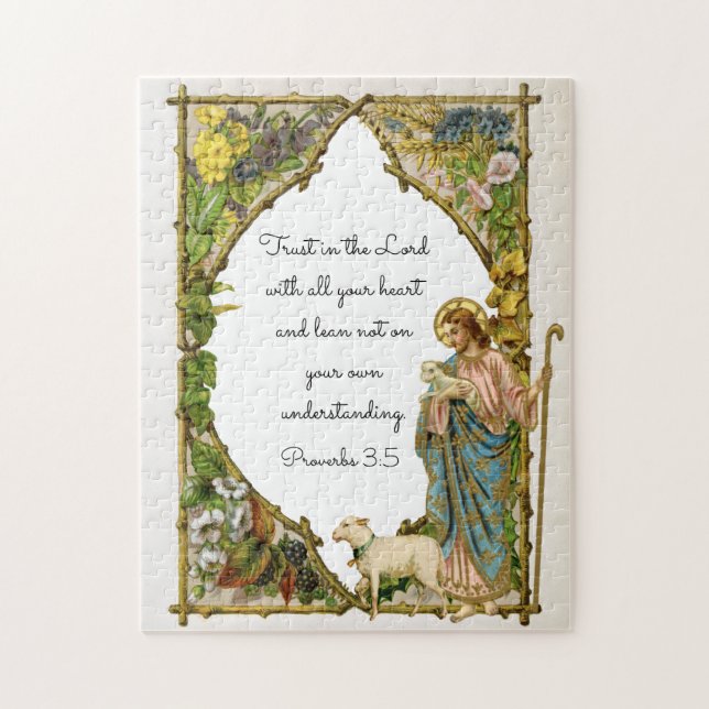 Religious Proverbs 3:5 Scripture Jesus Shepherd Puzzle (Vertikal)