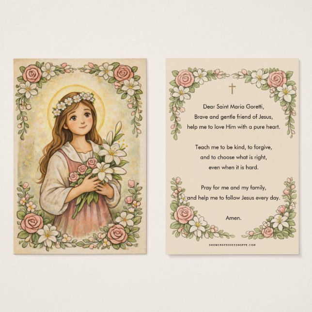 Religious St. Maria Goretti Prayer Floral (Vorne & Hinten)