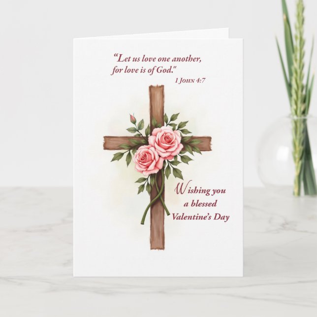 Religious Valentine’s Day Cross Roses Scripture Karte (Vorderseite)