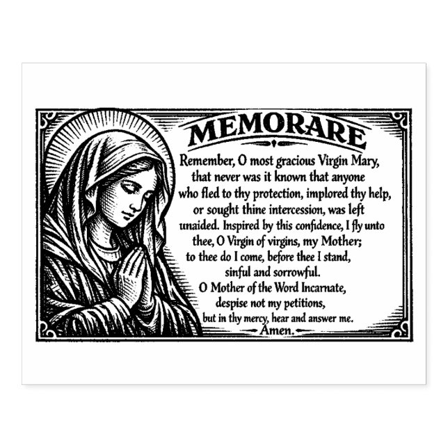Religious Virgin Mary Memorare Catholic Prayer Gummistempel (Prägung)