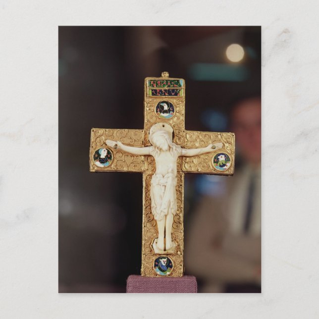 Reliquäre Kruzifix, Elfenbeinchrist auf Goldkreuz Postkarte (Vorderseite)