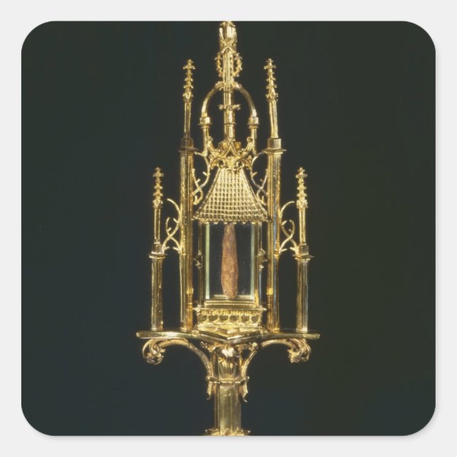 Reliquary Monstrance mit Stück Kreuz Quadratischer Aufkleber (Vorderseite)