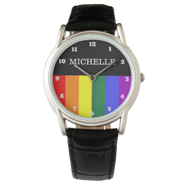 Relógio Couro Orgulho Gay Rainbow Personalizado Armbanduhr (Vorderseite)