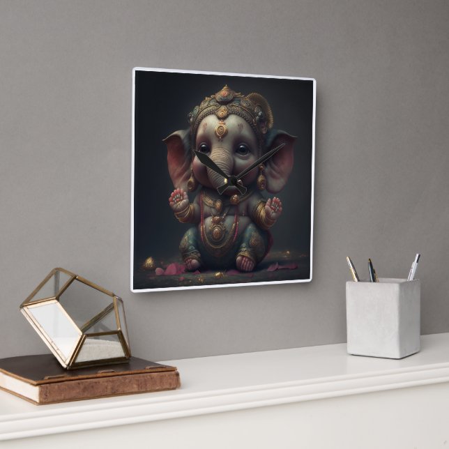 Relógio de parede - Ganesha Quadratische Wanduhr (Büro)