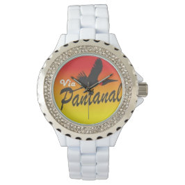 Relógio Feminino Branco com Strass Via Pantanal Armbanduhr