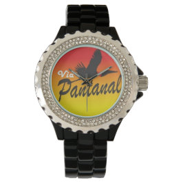 Relógio Feminino Preto com Strass Via Pantanal Armbanduhr