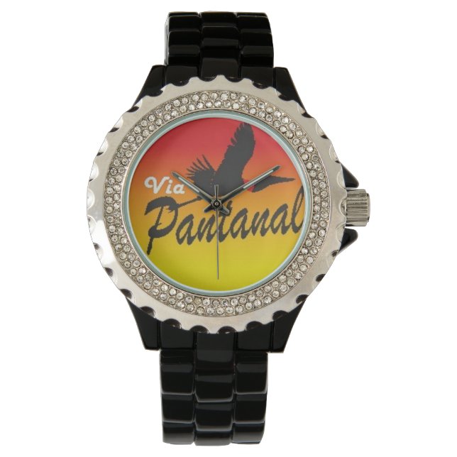 Relógio Feminino Preto com Strass Via Pantanal Armbanduhr (Vorderseite)