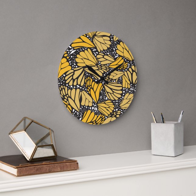 Reloj de pared circular estampado mariposa monarca große wanduhr (Büro)
