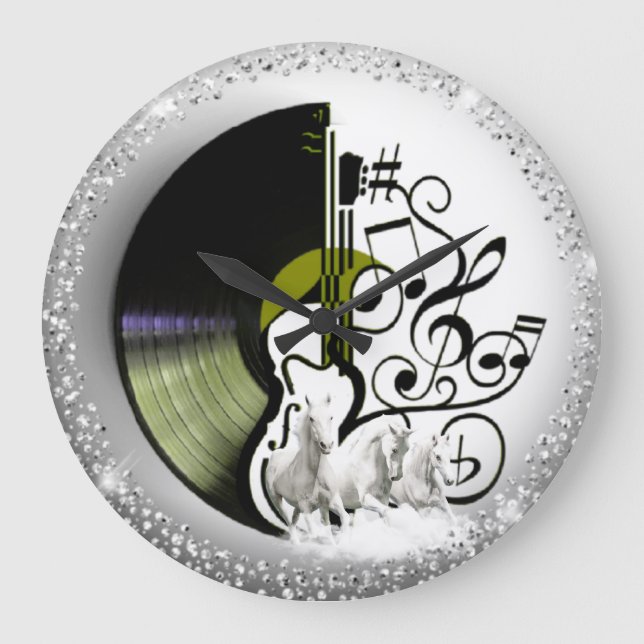 Reloj de pared con CD Y caballos Große Wanduhr (Vorderseite)