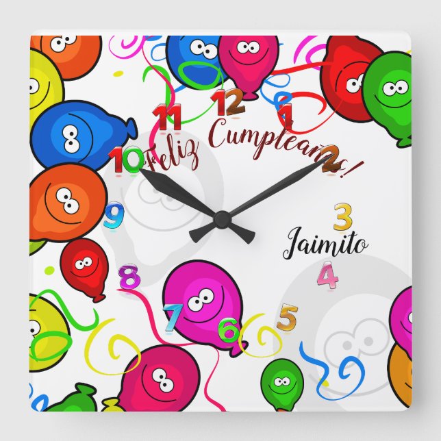 Reloj de Pared con Feliz Cumpleaños personalizado Quadratische Wanduhr (Vorderseite)