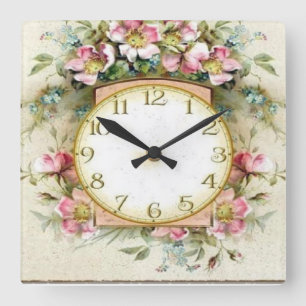 RELOJ FLORAL QUADRATISCHE WANDUHR