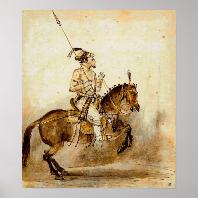 Rembrandt - A Mughal Nobleman on Horseback 1656 Poster (Vorne)