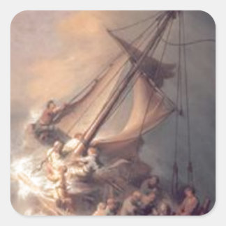 Rembrandt - Christus im Sturm - Antiquitätenmalere Quadratischer Aufkleber