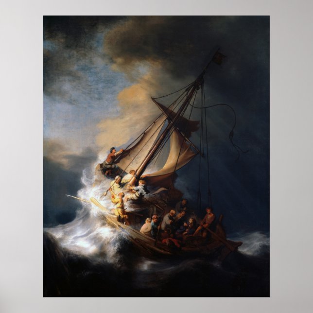 Rembrandt Der Sturm am Meer von Galiläa Poster (Vorne)