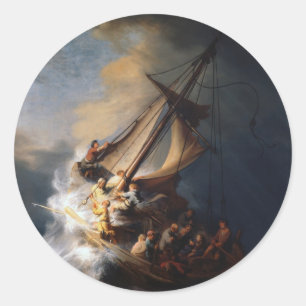 Rembrandt Der Sturm am Meer von Galiläa Runder Aufkleber