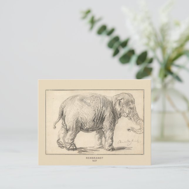 Rembrandt, Ein Elefant, 1637, Fine Art Postkarte (Stehend Vorderseite)