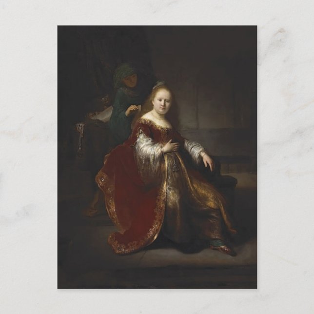 Rembrandt: Eine junge Frau auf ihrer Toilette Postkarte (Vorderseite)