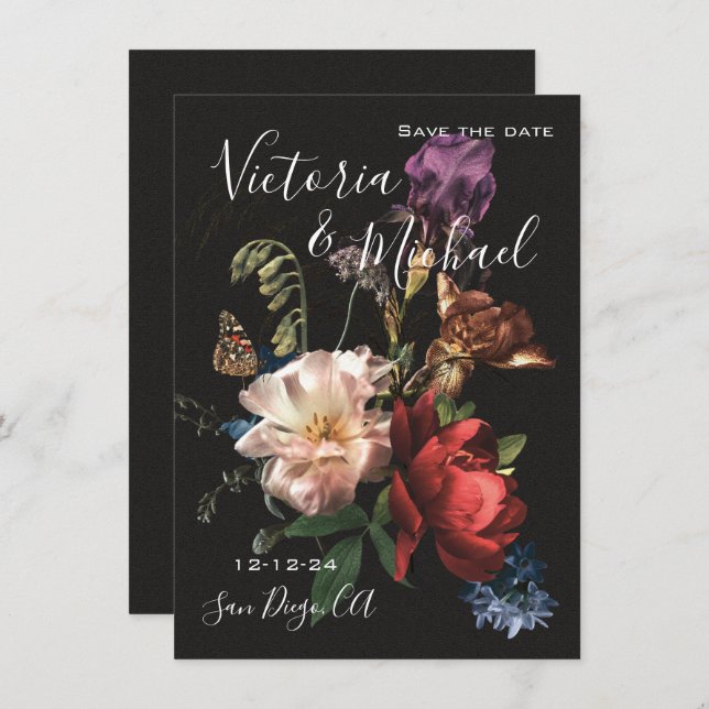 Rembrandt Floral Save the Date Wedding Einladung (Vorne/Hinten)