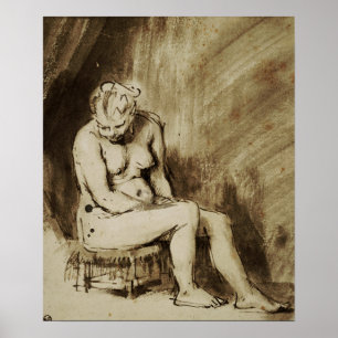 Rembrandt - Frau auf einem Hocker sitzend Poster