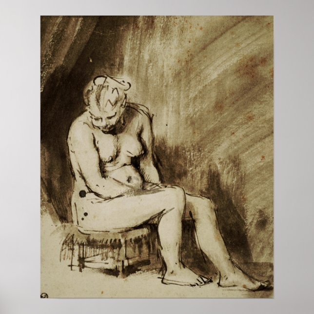 Rembrandt - Frauen sitzen im Stuhl Poster (Vorne)