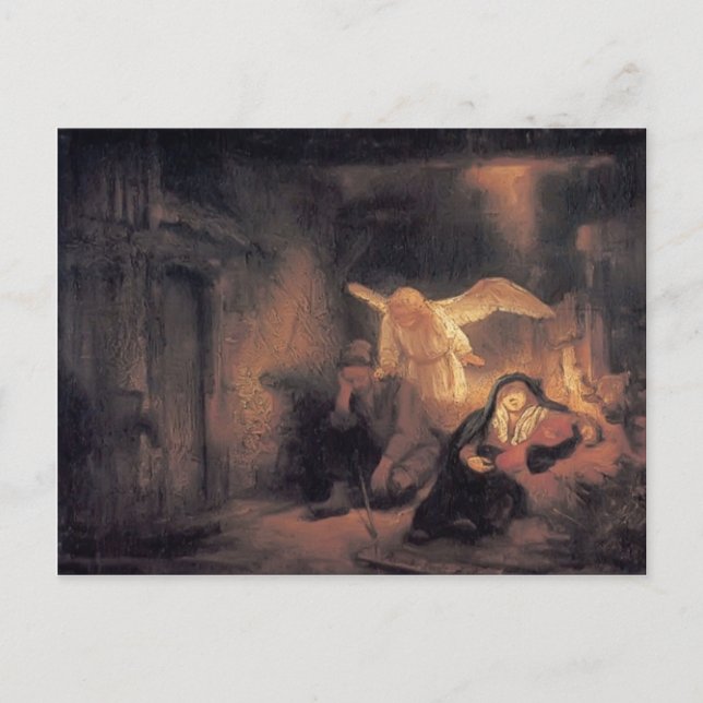 Rembrandt- Joseph's Dream in Stable in Bethlehem Postkarte (Vorderseite)