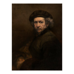 Rembrandt Selbstportrait mit Beret Glossy Poster